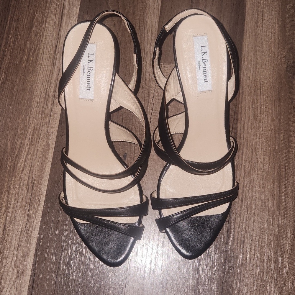LK Bennett Addie Black Single Sole Mid Heel Sandal Size 38